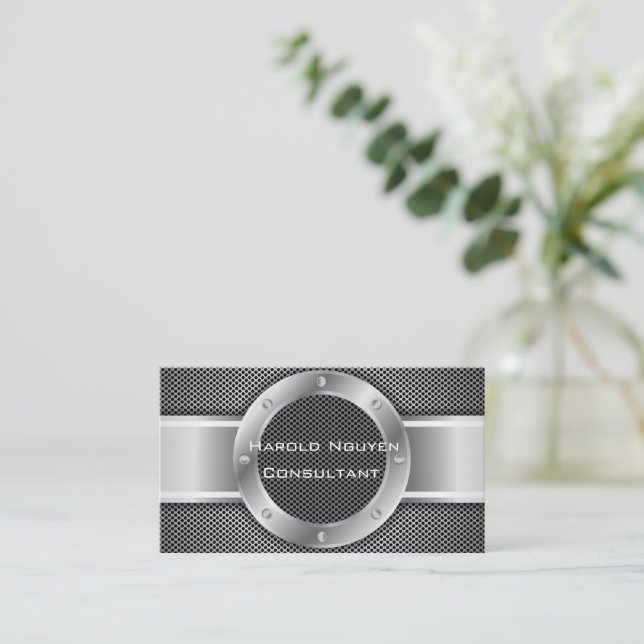 Tarjeta De Visita Acero inoxidable metálico de malla industrial (Anverso de pie)