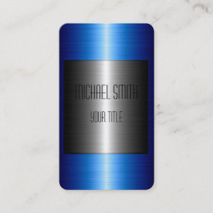 Tarjeta De Visita Acero inoxidable metálico plateado y azul