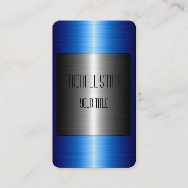Tarjeta De Visita Acero inoxidable plateado y azul Metalizado (Anverso)