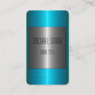 Tarjeta De Visita Acero inoxidable Silver y Sky Blue Metalizado