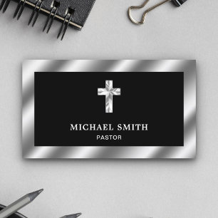 Tarjeta De Visita Acero metálico negro Jesucristo Pastor cruzado