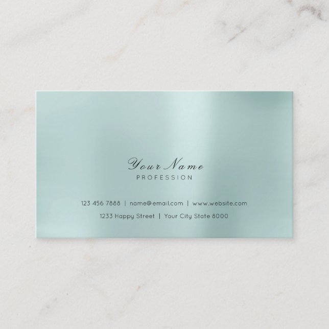 Tarjeta De Visita Acero Mínimo Pearly Aqua Delicate Script Vip (Anverso)
