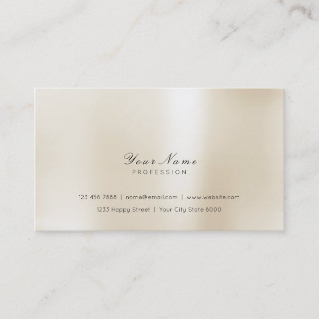 Tarjeta De Visita Acero Mínimo Pearly Ivory Delicate Script Vip (Anverso)