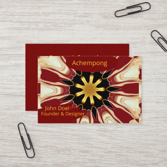Tarjeta De Visita Achempong Crimson & Gold Starburst Luxury Business (Anverso/Reverso In Situ)