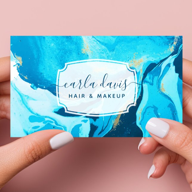 Tarjeta De Visita Ácido Azul Y Oro Geode Mármol Moderno (Subido por el creador)