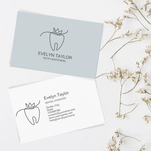 Tarjeta De Visita Aclaramiento de dientes dentarios simples minimali (simple minimalist dentist tooth logo line art)