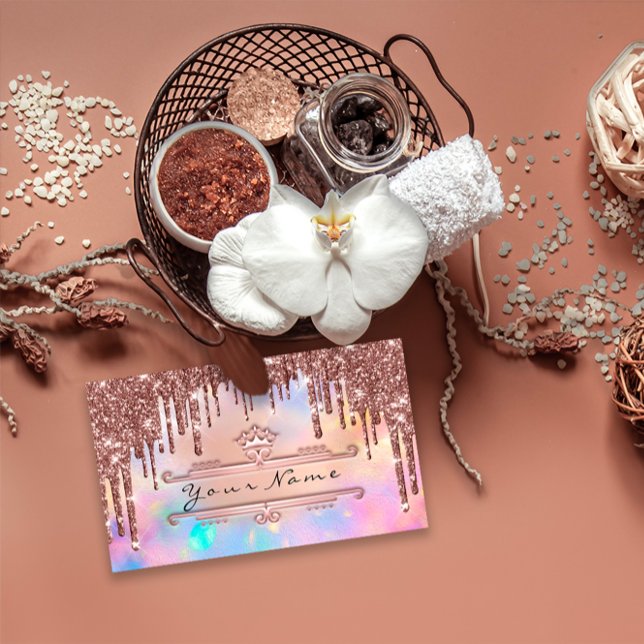 Tarjeta De Visita Acontecimiento de maquillaje Rosa Crown Holograph  (Holographic Drips Business Cards FlorenceK)