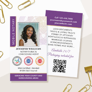 Tarjeta De Visita Acreditación Notario Foto Pública Código QR Púrpur