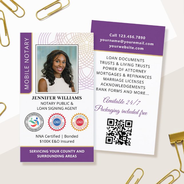 Tarjeta De Visita Acreditación Notario Foto Pública Código QR Púrpur (Subido por el creador)
