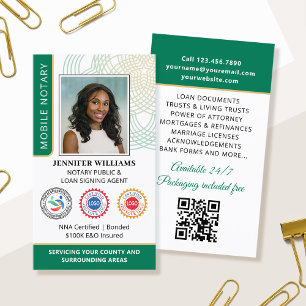 Tarjeta De Visita Acreditación Notario Foto Pública Código QR Verde