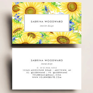 Tarjeta De Visita Acrílico brillante de girasoles amarillos y azules