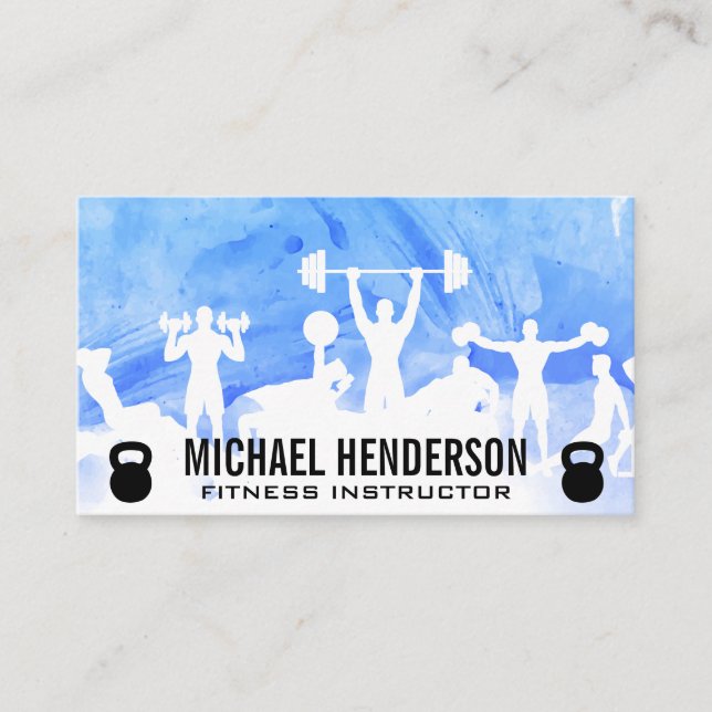 Tarjeta De Visita Actividades de fitness | Kettle Bells | Acuarela (Anverso)