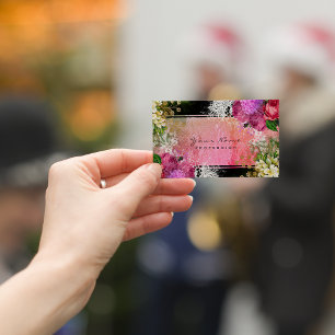 Tarjeta De Visita Acto Floral Peony Rojo Glam Verde Rosa