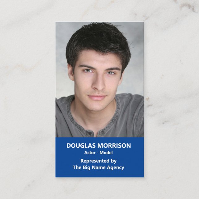 Tarjeta De Visita Actor Actor Modelo Vertical Foto Azul (Anverso)
