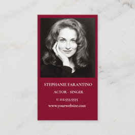 Tarjeta De Visita Actor Black & White Headshot Vertical Burgundy Red