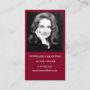 Tarjeta De Visita Actor Black & White Headshot Vertical Burgundy Red