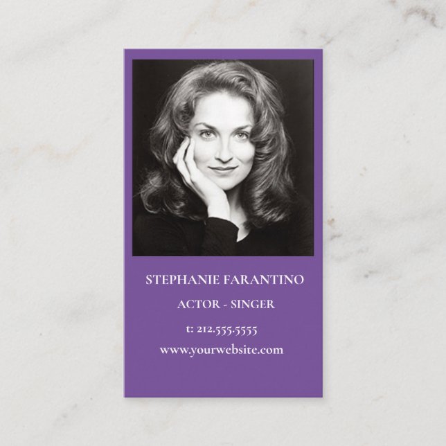Tarjeta De Visita Actor Black & White Headshot Vertical Purple (Anverso)
