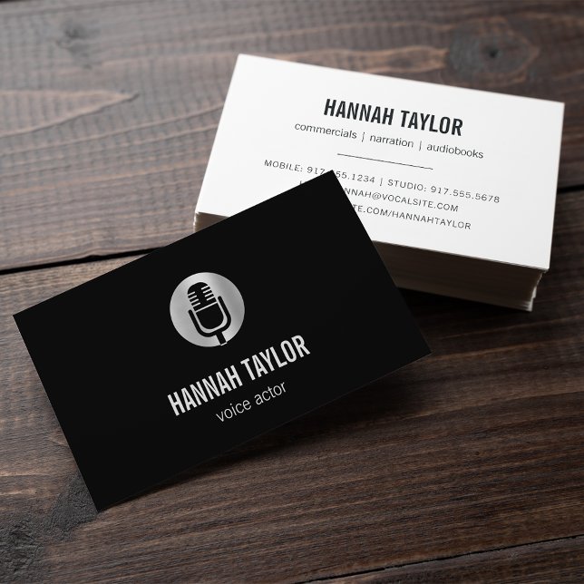 Tarjeta De Visita Actor de voz de micrófono de plata (Subido por el creador)