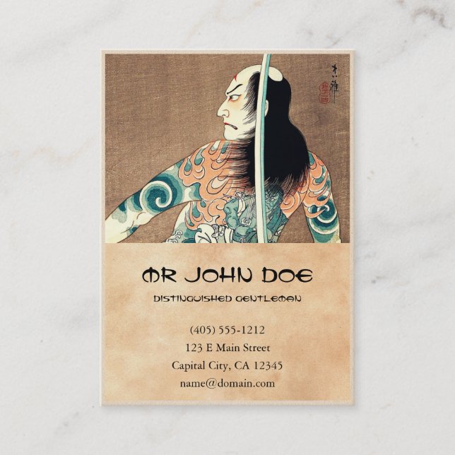 Tarjeta De Visita Actor japonés oriental fresco del espadachín del (Anverso)