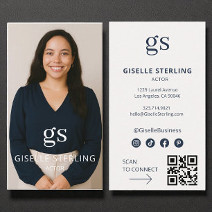 Tarjeta De Visita Actor Photo Social Media QR Código moderno