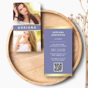 Tarjeta De Visita Actriz modelo de oro morado Código QR 2 Collage de