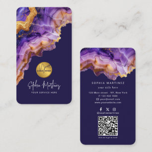 Tarjeta De Visita Acuarela Agata Púrpura brillo dorado y logotipo de
