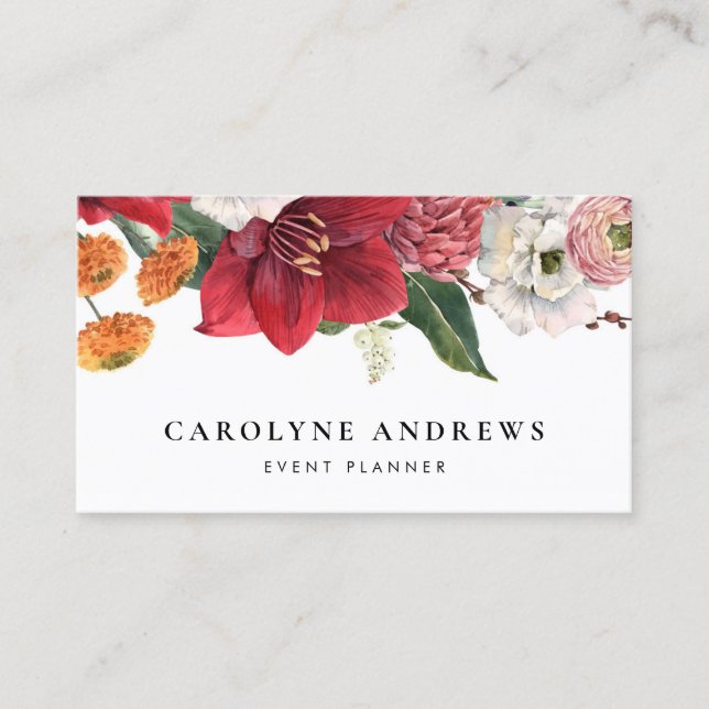 Tarjeta De Visita Acuarela Amarilis y Chrysanthemum Floral (Anverso)