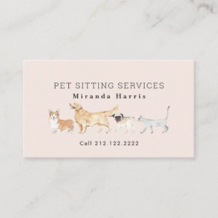 Tarjeta De Visita Acuarela Animales Mascota Sitter Perro Walker Pink