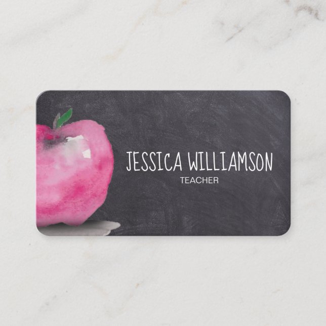 Tarjeta De Visita Acuarela APPLE en Chalkboard Maestra moderna (Anverso)