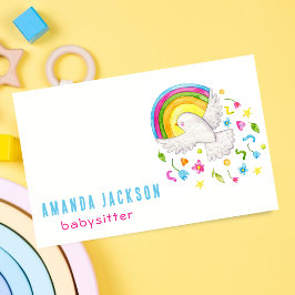 Tarjeta De Visita Acuarela Arcoiris Flores de Aves Niños Niñeros