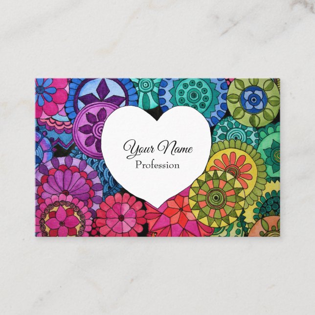 Tarjeta De Visita Acuarela Arcoiris Mandala con corazón (Anverso)