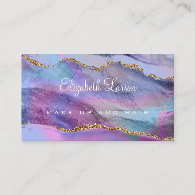 Tarjeta De Visita Acuarela Artista de maquillaje Agate Purpurina irl (Anverso)