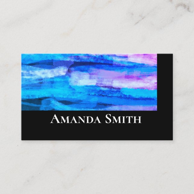 Tarjeta De Visita acuarela artística artística audaz azul y púrpura (Anverso)