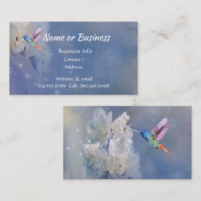 Tarjeta De Visita Acuarela Ave Colibrí, Naturaleza, Vida Silvestre (Anverso / Reverso)