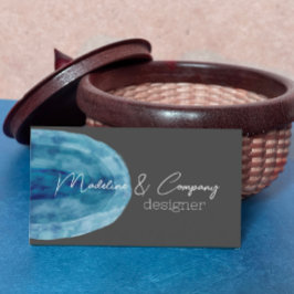 Tarjeta De Visita acuarela azul arte en bu gris minimalista moderno