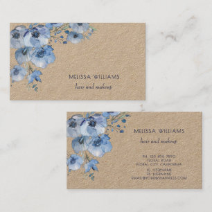 Tarjeta De Visita Acuarela Azul Floral Rústico
