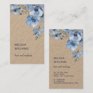 Tarjeta De Visita Acuarela Azul Floral Rústico