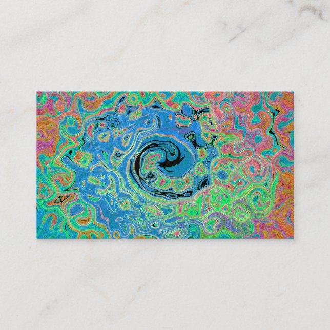 Tarjeta De Visita Acuarela Azul Groovy Abstracto Retro Bañón Líquido (Anverso)