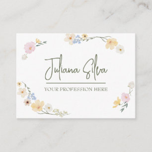 Tarjeta De Visita Acuarela blanca floral con QR
