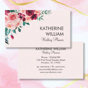 Tarjeta De Visita Acuarela Boho Rosa Rosa Floral Burgundy