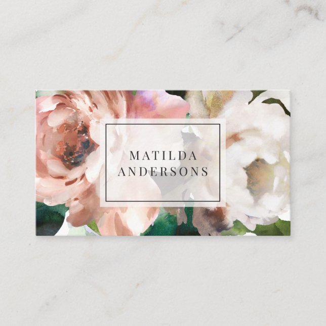 Tarjeta De Visita Acuarela botánica elegante floral y follaje (Anverso)
