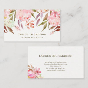 Tarjeta De Visita Acuarela botánica hermosa del   floral en blanco