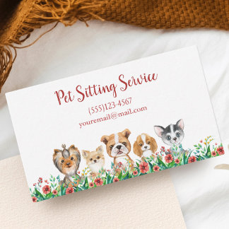 Tarjeta De Visita Acuarela Cachorro Mascota de Perro Sitting Groomin