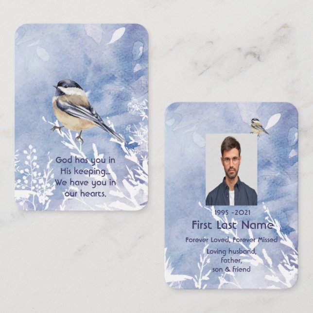 Tarjeta De Visita Acuarela conmemorativa Chickadee Bird Winter Natur (Anverso / Reverso)