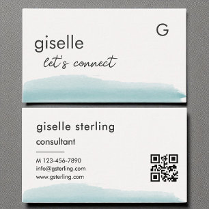 Tarjeta De Visita Acuarela consultora Aqua Blue Brush Código QR
