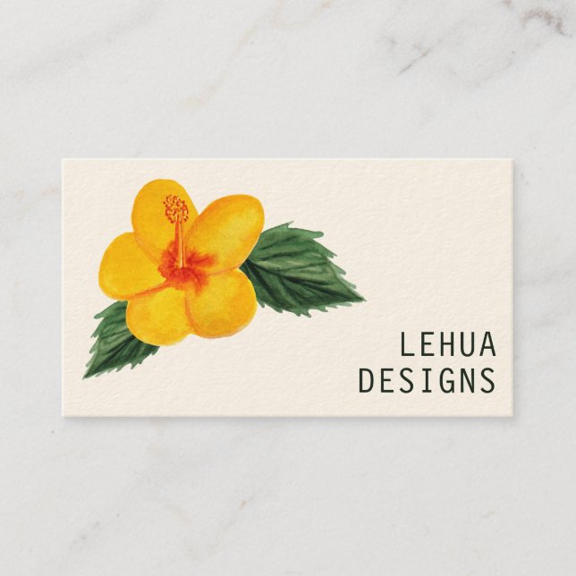 Tarjeta De Visita Acuarela De Hibiscus De Oro Elegante Floral (Anverso)