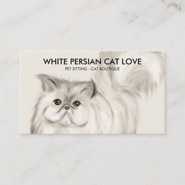 Tarjeta De Visita Acuarela de Ilustracion de gato persa beige (Anverso)