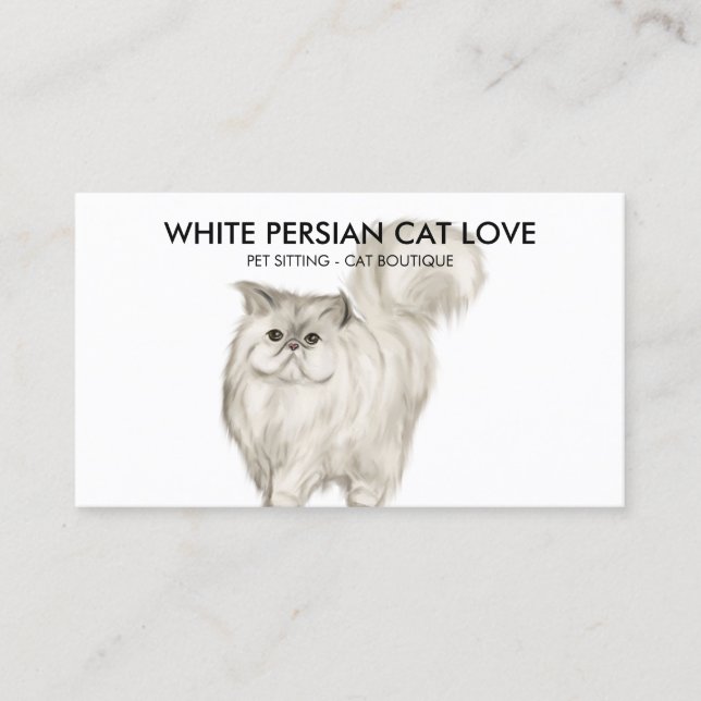 Tarjeta De Visita Acuarela de Ilustracion de gato persa blanco (Anverso)