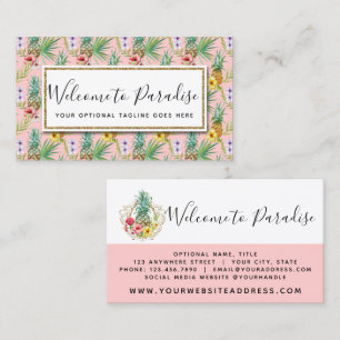 Tarjeta De Visita Acuarela de las flores de la piña y del hibisco