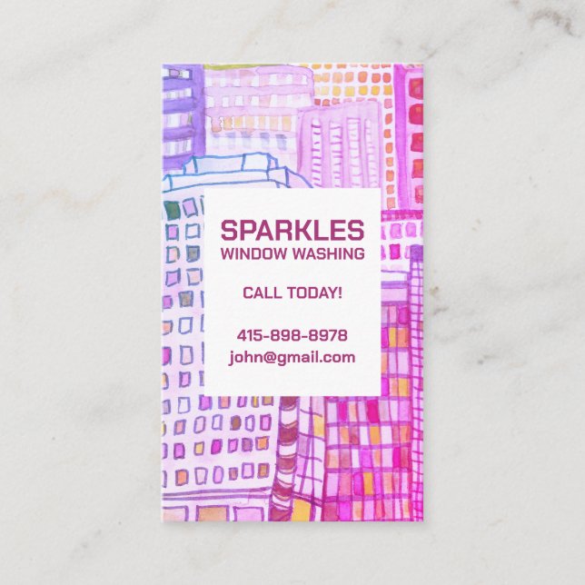 Tarjeta De Visita Acuarela de lavado de ventanas de limpieza comerci (Anverso)